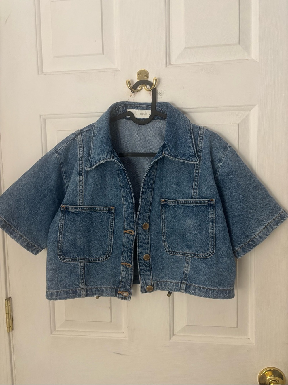 Zara Light Blue Cropped Short-Sleeve Denim Jacket